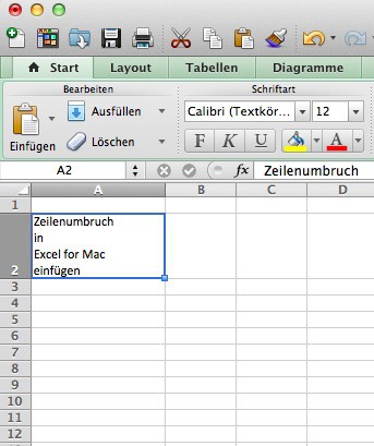 excel for osx - insert lf in cell